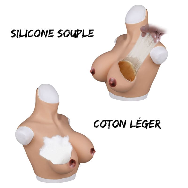 Bustier faux seins coton/silicone col long